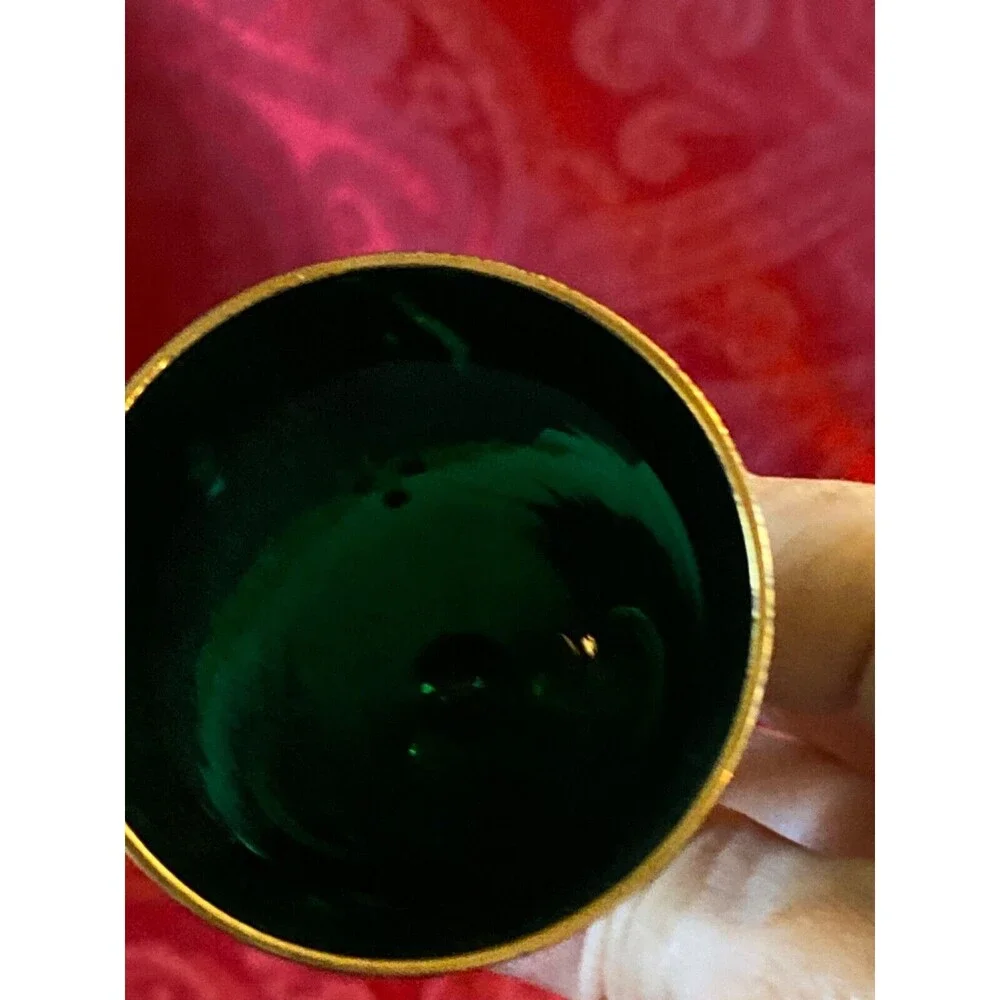 Vintage Antique Murano Green Hand Painted Wine Glass 24kt gold - Replacement - K